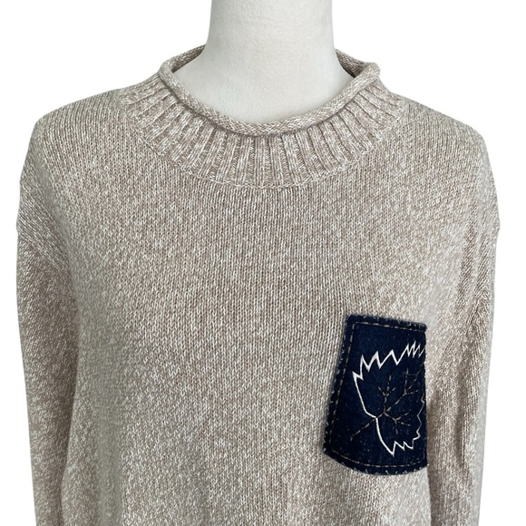 Stitches in Time Vintage Sweater Fall Leaf Navy Patches Tan Artsy Tunic Women 3X - Picture 5 of 10